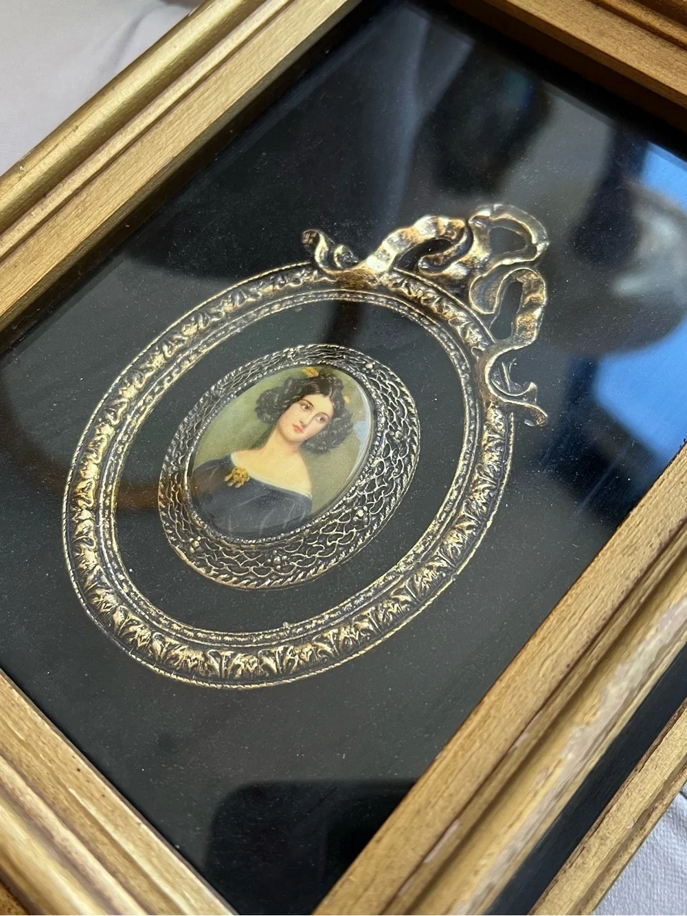 Antique Shadowbox Framed Limoges Handpainted Porcelain Portrait